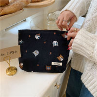 Japanese Kawaii Cosmetic Bag Women Cartoon Cat Embroidery Cotton And Linen Makeup Bag Girls Handbags Organizer Make Up Pouch Bag