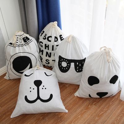 【hot】▫☢  Canvas Storage Pattern Cotton Closet Basket Drawstring Dirty Organizer