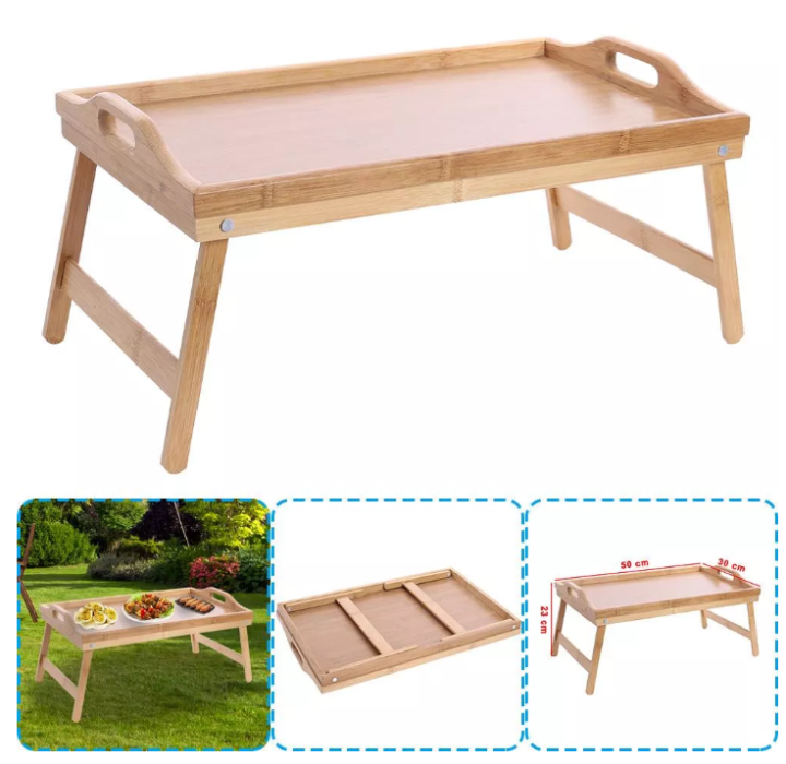 GP1 Bamboo Bed Tray Table with Foldable Legs, Breakfast Tray for Sofa ...