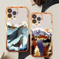 【เคสโทรศัพท์ Qiqi 】เคสโทรศัพท์ทิวทัศน์ภูเขามือวาดด้วยมือสวยงามสำหรับ iPhone 11 12 13 14เคส Mini Pro Max XR X XS สำหรับ8 7 6 Plus SE 2020