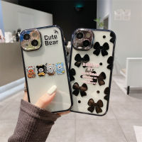 3D โบว์สีดำการ์ตูนน่ารักมีลายหมีสี่ตัวหลากสีสำหรับ IPhone 15 14 13 12 11 Pro Max เคสโทรศัพท์แฟชั่นความคิดสร้างสรรค์