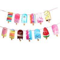 Summer Cute Smile Face Ice Cream Banner Ice Summer Party Sweet Ice Cream Popsicle Garland Happy Kids Birthday Party Decor Banners Streamers Confetti