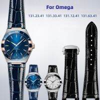 สายนาฬิกาหนังแท้สำหรับกลุ่ม Omega 131.33 131.13สายนาฬิกาสีฟ้า25X13mm 25X14mm สร้อยข้อมือผู้ชายสีน้ำตาลดำ