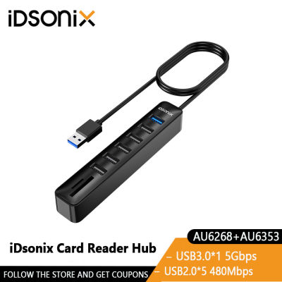 IDsonix USB ฮับเครื่องอ่านการ์ด1พอร์ต USB3.0บวก5พอร์ต USB2.0บวกเครื่องอ่านการ์ด Tf/ การ์ดรีดเดอร์ SD สามารถเชื่อมต่อกับ U Disk ภายนอกฮาร์ดดิสก์แบบพกพาแป้นพิมพ์และเมาส์ฯลฯฮับเครื่องอ่านการ์ด USB สำหรับแล็ปท็อปเดสก์ท็อปฯลฯ