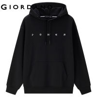 GIORDANO Men Hoodies Letter Embroidered Kanga Pocket Casual Comfy Hoodies Plain Color Drawstring Fashion Loose Hoodie 01022857