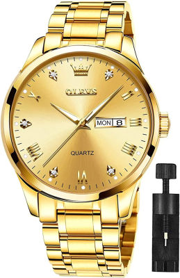 OLEVS Mens Gold Watches Analog Quartz Business Dress Watch Day Date Stainless Steel Classic Luxury Luminous Waterproof Casual Male Wrist Watches gold men watch