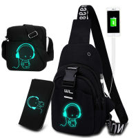 Luminous Chest Bag 3PC Multifunction Fashion Men Crossbody Bags USB Charging Chest Pack Short Trip Men s Shoulder Bag Single