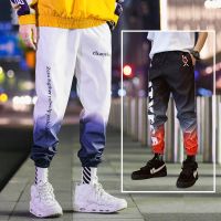 National trend pants mens super hot trendy nd nine-point pants gradient beam国潮裤子男士超火潮牌九分裤渐变束脚哈伦裤嘻哈hiphop休闲运动裤