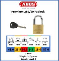 ABUS Premium 289/50 Solid Brass Padlock with 3 Keys