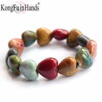 Hot Sale handmaking Heart Shaped vintage beads lady bracelet Bohemia Ceramic stone charm women Bangles fashion christmas gift Charms and Charm Bracele