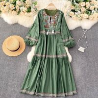 COD DSFGRDGHHHHH Bohemian Flower Embroidered Long Dress Women Tassel Long Sleeve Vestidos Female Vacation Beach Robe Autumn Winter 2020 Fashion