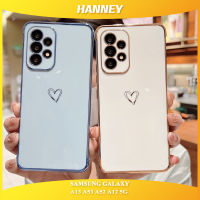 HANNEY สำหรับ Samsung Galaxy A24 A04S A13 A23 A33 A53 A52 A52S A14 A34 A54 A12 4G 5G เคสโทรศัพท์ซิลิโคนอ่อนนุ่มหรูหราชุบ Love Heart รูปแบบการป้องกันกล้องกันกระแทกฝาหลังปลอก CPH-01