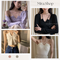 Mira_shop เสื้อคล้องคอ คอลใหม่ พร้อมส่ง สีมินิมอล เสื้อแฟชั่นผญ 9a107#