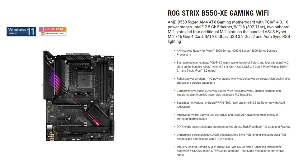 ASUS ROG Strix B550-XE Gaming WiFi AM4 ATX AMD Motherboard