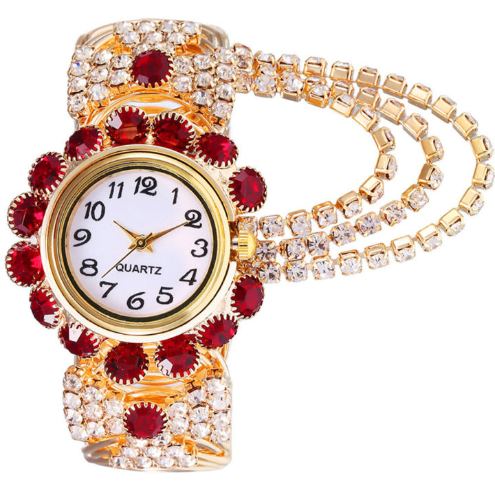 นาฬิกาควอตซ์หรูหราเพชรสำหรับผู้หญิง-ใหม่นาฬิกาแฟชั่นสร้อยข้อมือโลหะผสมแบบเปิดจุด