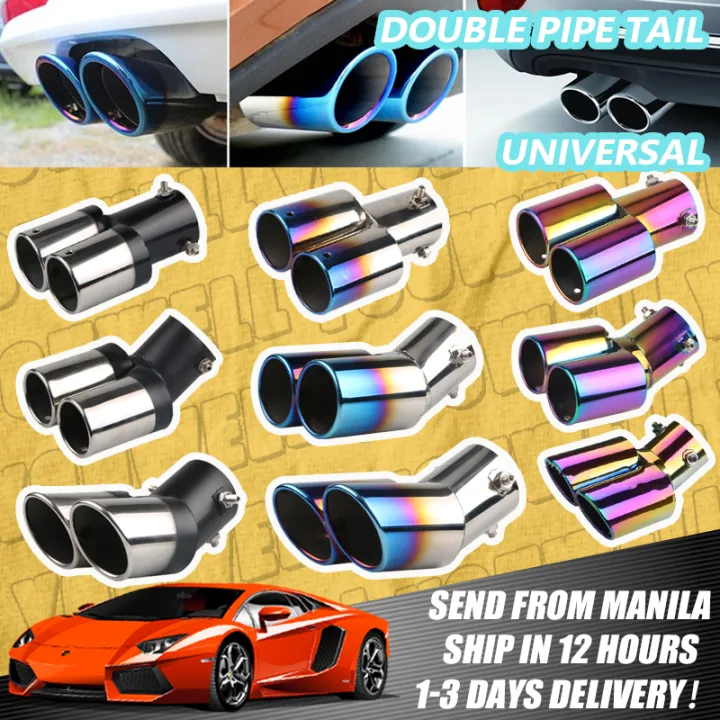 Dual Outlet Universal Car Exhaust Tip Stainless Steel Slant Rolled