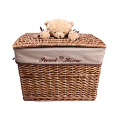 Multipurpose square wicker basket with Teddy Bear lid - Brown