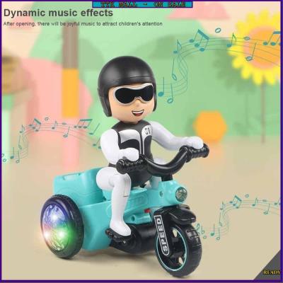 Tricycle &amp; Doll LED Light Music Sound Toddler Kids Toy Kids cartoon stunt music universal spinning three wheel electric car toy Stunt Action Desktop Decor Ornaments Free Standing Miniature Finger three wheel electric car