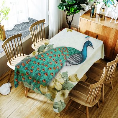 Fresh and Elegant Waterproof and Oil proof Tablecloth Multi pattern Digital Printing Peacock Tablecloth Table Cover Mantel Mesa