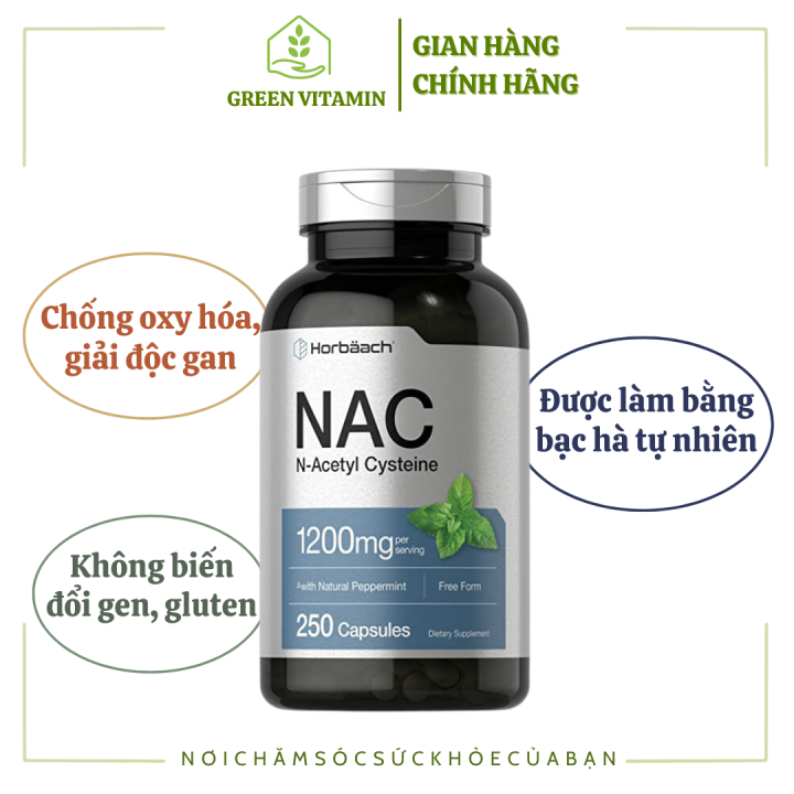 Horbaach Nac N-acetyl Cysteine 1200mg - Viên Uống Giải độc Gan, Chống 