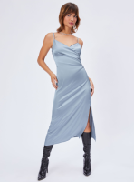 Cider Solid Satin Slit Midi Dress เดรสสายเดี่ยวผู้หญิง ผ้าซาติน เดรสออกงานผญ ลุคสวยหรู9644