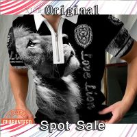 3D printing zipper polo shirt 3D digital printing short-sleeved loose European size quick-drying lapel lion