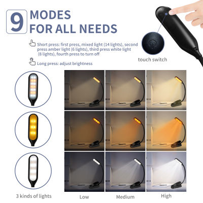 5ชิ้น14 LED USB ชาร์จโคมไฟตั้งโต๊ะ9โหมดที่มีคลิป Dimmable สัมผัสอ่านหนังสือไฟในคืนสำหรับห้องนอนโคมไฟข้างเตียง