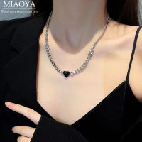 MIAOYA Fashion Jewelry Shop จี้รูปหัวใจสีดำสำหรับผู้หญิงสร้อยคอคู่ทุกเพศเครื่องประดับฮิปฮอป