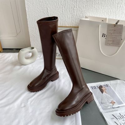 *HOTWomen Thigh High Boots Women Casual Plush Knee Boots Brand Designer Zip Ladies Leather Long Boots White Shoes