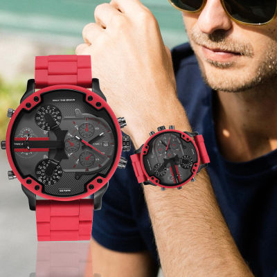 57มม.3D ขนาดใหญ่สีแดงนาฬิกาบุรุษหรูหราเหล็กซิลิโคนสแตนเลส Mens นาฬิกาข้อมือ Casual ควอตซ์นาฬิกา Digital Army นาฬิกาผู้ชาย