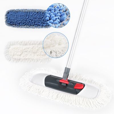 Microfiber Flat Mop with Adjustable Stainless Steel Handle Chenille and Polyester Pad for Kitchen Bedroom Floor Tile Cleaning