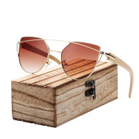 BARCUR Cat Eye Sunglasses Bamboo Polarized Metal Frame Wood Glasses Lady Luxury Fashion Sun Shades UV400