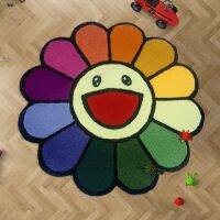 【SALES】 Fashion Dirtyresistant Cartoon Living Room Carpet Cute Soft Sunflower Round Children Room Rug Washable Easy Care Nonslip Rugs