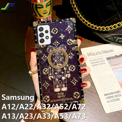 JieFie อินเทรนด์หมีกรณีโทรศัพท์สำหรับ Samsung Galaxy A12 / A13 / A32 / A52 / A72 / A22 / A23 / A33 / A53 / A73 Luxury Chrome-Plated Square ปลอก Creative เย็บที่มีสีสัน TPU ฝาครอบโทรศัพท์กันกระแทก + ขาตั้งแหวน