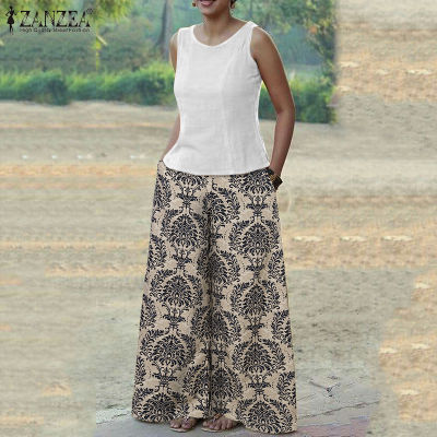 (สินค้ามาใหม่)(จัดส่งฟรี)Fancystyle ZANZEA ชุดวินเทจของผู้หญิงคอกลมเสื้อกล้ามกางเกงพิมพ์เอวยางยืดย้อนยุคชุดฝ้ายลินิน #15