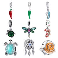 Original European charm dragonfly red chili pepper seahorse turtle pendant suitable for Pandora bracelet DIY womens jewelry