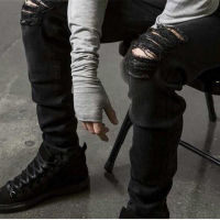 【CW】NEW Ripped Jeans Men Destroyed Denim Jeans With Holes Denim Skinny Slim flexible Jean Scratched Biker Jeans Elastic pants