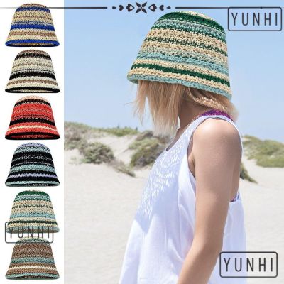 Yunhi หมวกชายหาด หมวกกันแดด ระบายอากาศ ลายทาง สไตล์ญี่ปุ่น