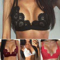 Mode Shop Women V-Neck Lace Hollow Out Adjustable Spaghetti Straps Elastic Band Wave Hem Sexy Bra