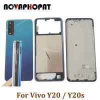 กรอบทะเบียน LCD ขอบกลางสำหรับ Vivo Y20 Y20s ฝาหลังปิดโทรศัพท์หลังปลอกหุ้มช่องหลังปุ่มคีย์ด้านข้างเลนส์กระจกกล้องถ่ายรูป