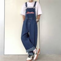 American retro denim overalls mens design sense niche Japanese casual loose couple straight work overalls vintage jeans men