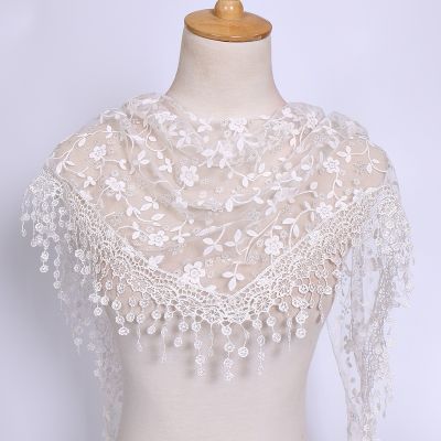 2021 New Floral Lace Triangle Scarf Tassel Shawl Female Classic Casual Transparent Breathable Scarves Sunscreen