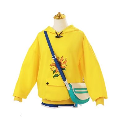 Anime Wonder Egg Priority Ohto Ai Cosplay Costumes Hoodie Yellow Sunflower Pullover Sweatshirt Shorts Wig Hairpin Suit