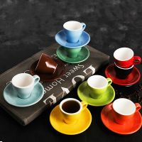 100cc Colour Macaron Espresso Black Italian Coffee Cup And Saucer Sets Demitasse Tasse Cafe Xicara Cappuccino Mug Koffie Kopjes