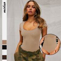 [COD] 2023 summer new hot selling short-sleeved ribbed pit strip knitted bodysuit sexy all-match bottoming