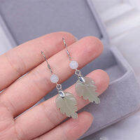 Sterling Silver Jade Earrings Natural Dongling Jade Long Vintage Earrings Decorate Face Shape s925 Silver Anti Allergy Original J27U