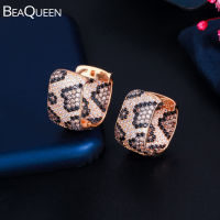 BeaQueen Unique Rectangle Leopard Shiny Micro Paved Cubic Zirconia Earrings for Women 2021 Trend Wedding Party Jewelry E430