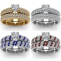 【CW】 Fashion Women 39;s Jewelry Red Color White Crystal Rings Love Heart Cut Crystal Bridal Wedding Engagement Rings Set Jewelry Gifts