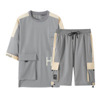 Factory Outlet Short -Sleeved T -Shirt MenS Ice Silk Set Summer Trend Handsome Sports Penta Pants Casual Work Dress