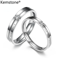 Kemstone โรแมนติกสแตนเลสคริสตัลความรักไม่เคยล้มเหลวชายสีดำสีเงินแหวนเครื่องประดับของขวัญสำหรับผู้ชายผู้หญิงขนาด5-12